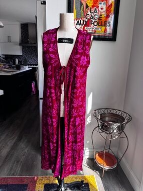 Gudrun Sjödén Burgundy Floral Knitted Tie-Front Sweater Vest